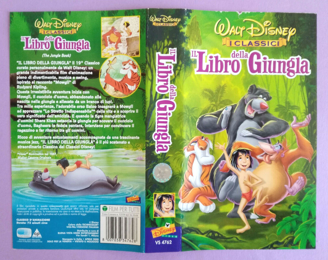 Solo Copertina Fascetta Inlay Il Libro Della Giungla Disney Per Videocassetta