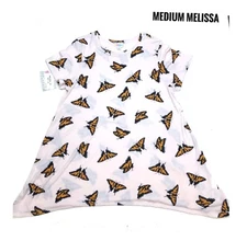 Medium LuLaRoe Melissa Pink  Tunic Top Butterflies Shark Bite Hem fits 10/12