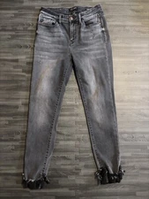 Judy Blue Jeans Womens 5/27 Black Skinny Fit High Waisted Raw Cuffed Hem JB82159