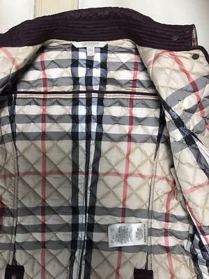 BURBERRY BRIT Quilted Burgundy Jacket Coat Blazer Nova Check Lined 