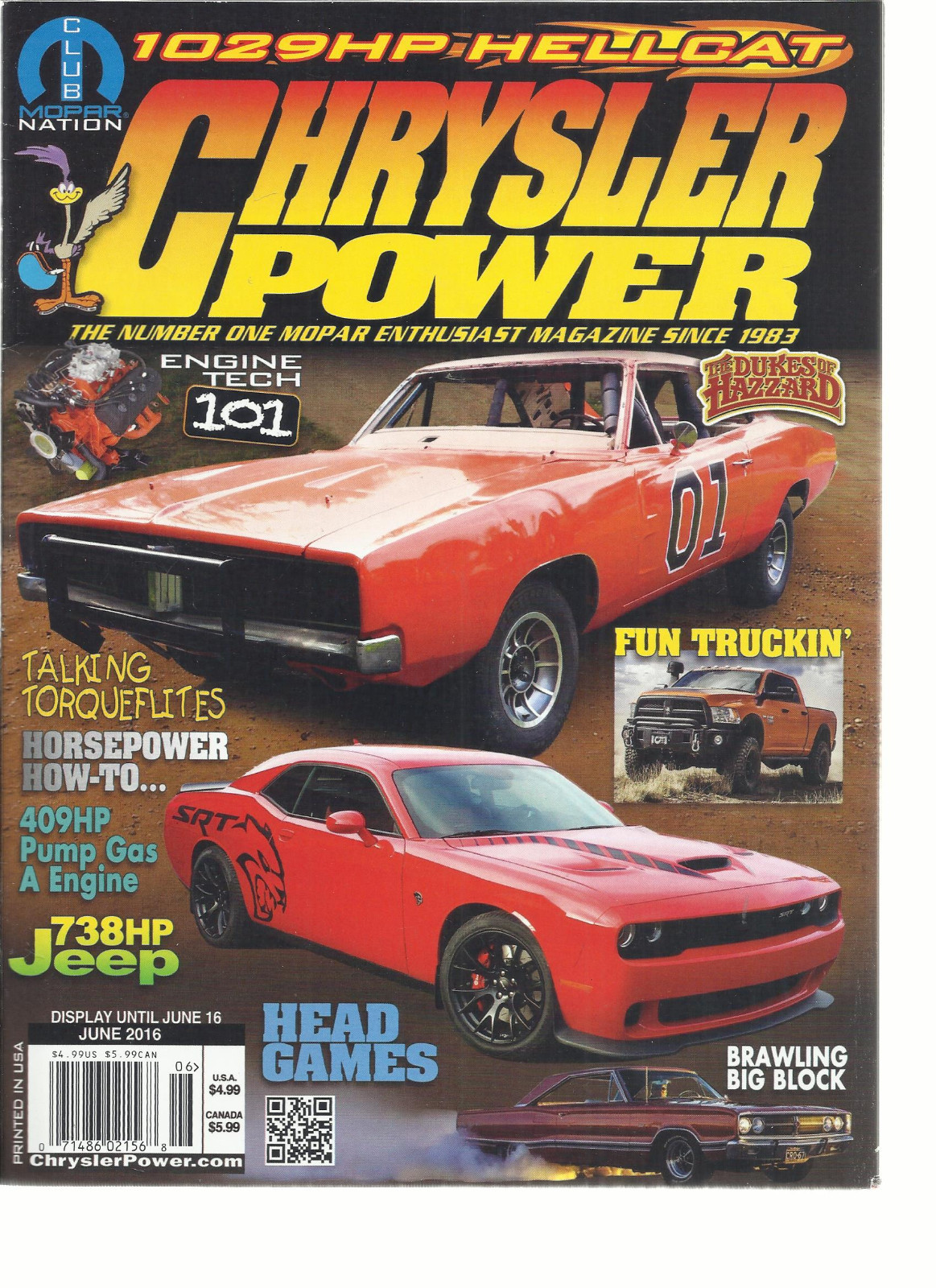 CHRYSLER POWER MAGAZINE, JUNE, 2016 ( 409HP PUMP GAS A ENGINE * FUN ...