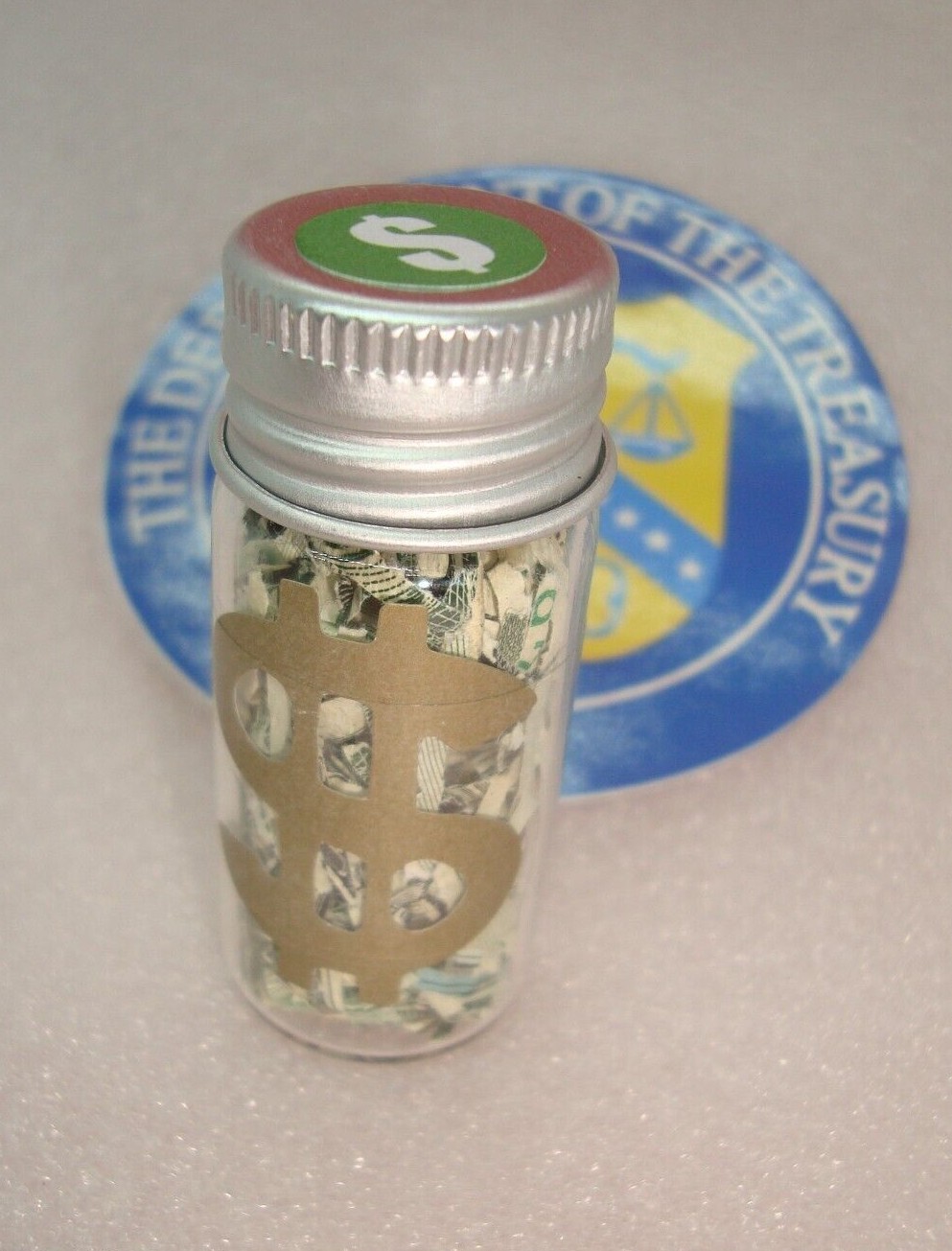 USA TREASURY Shredded Currency MoneyCash GlASS Bottle Aluminum Lid eBay