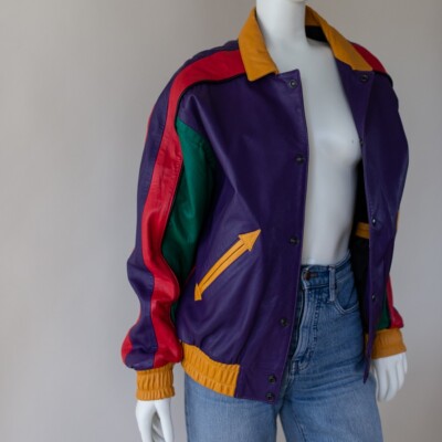 RARE VINTAGE Prégo Colorful 100% Real Leather Jacket Bomber RARE VINTAGE Prégo Colorful 100% Real Leather Jacket Bomber