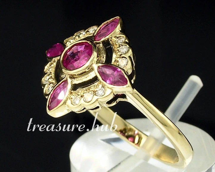 C458 Elegant Genuine 9ct Yellow Gold NATURAL Ruby & Diamond Windmill Ring size P - Image 3 of 4