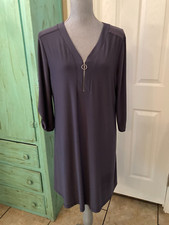 EST. 1946, STRETCHY, ROLL TAB SLEEVE, V-NECK ZIPPERED, LOOSE DRESS, L