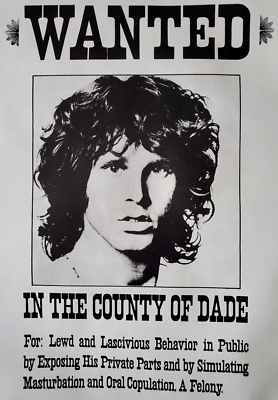 The DOORS NM Original 1969 Jim Morrison WANTED for Arrest in Miami