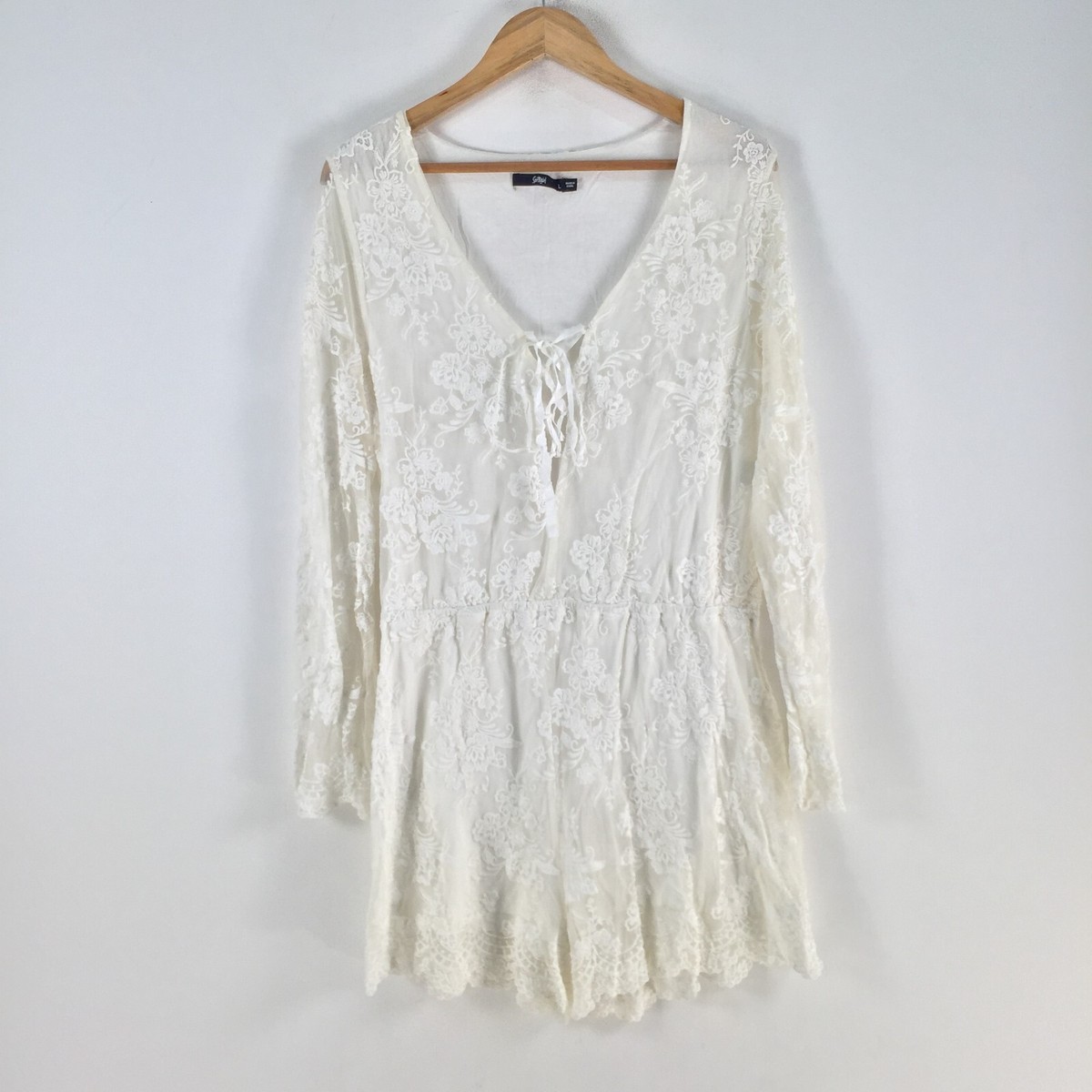 Sportsgirl womens playsuit romper size L white floral lace long