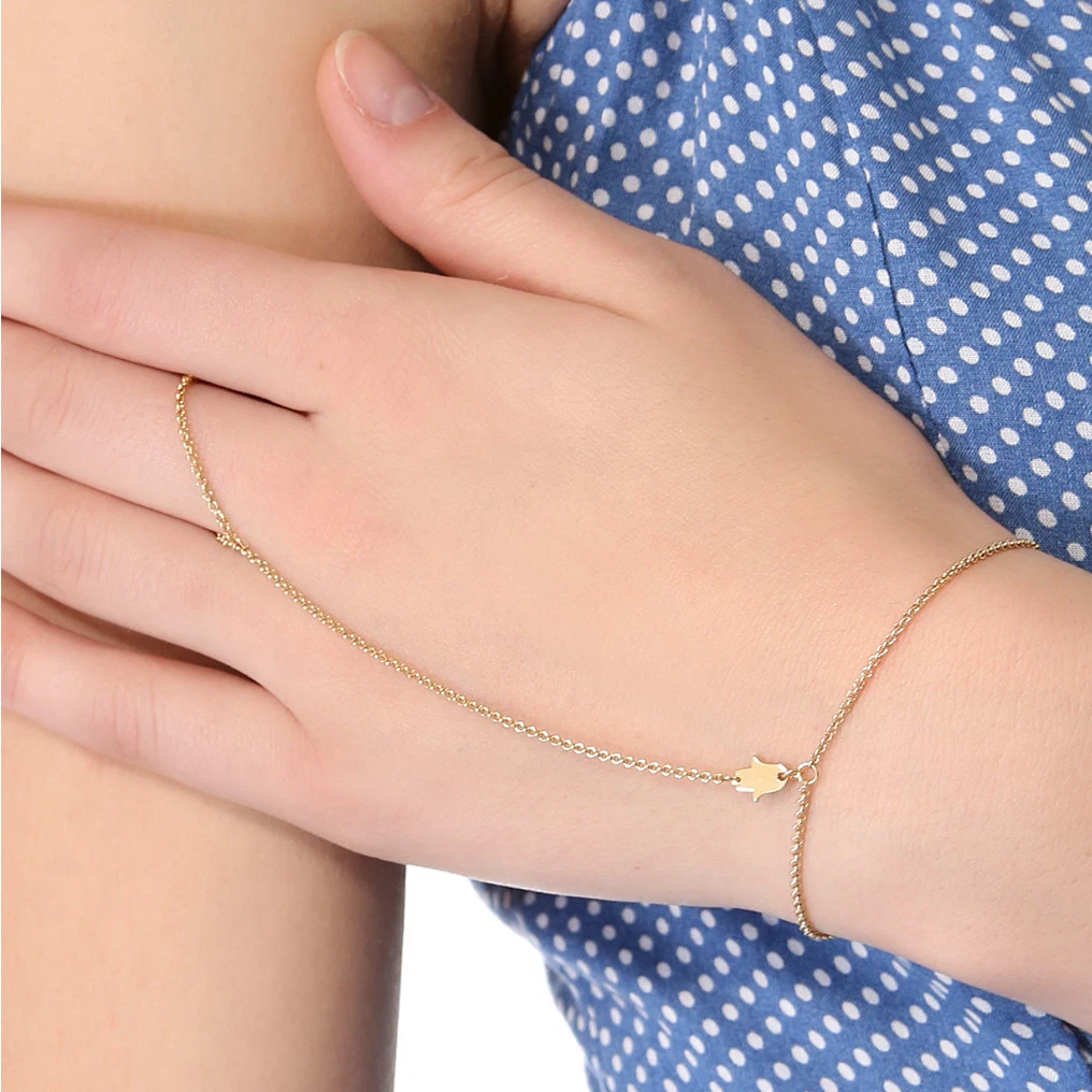 Jennifer Zeuner Mini Faith Hamsa Hand Chain Bracelet in Gold