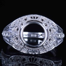 925 Sterling Silver 7.5mm Round Engagement/Wedding Retro Antique Semi Mount Ring
