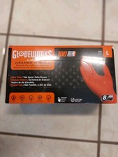 GLOVEWORKS HD Orange Nitrile Disposable Gloves 8 Mil Raised Diamond Texture, 100