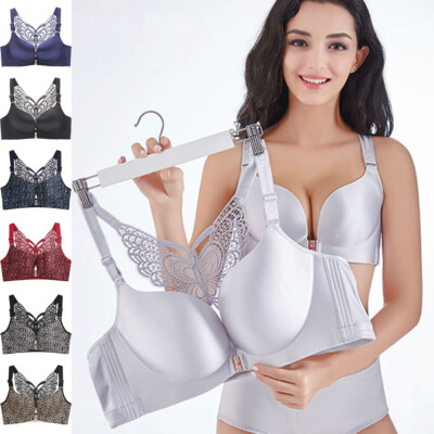 Women Padded Underwire Front Closure Racerback Tshirt Bra Add 2 Cup 36-50 C D E