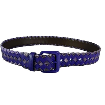 BOTTEGA VENETA Purple Woven Leather & Snakeskin Braided  display picture 2