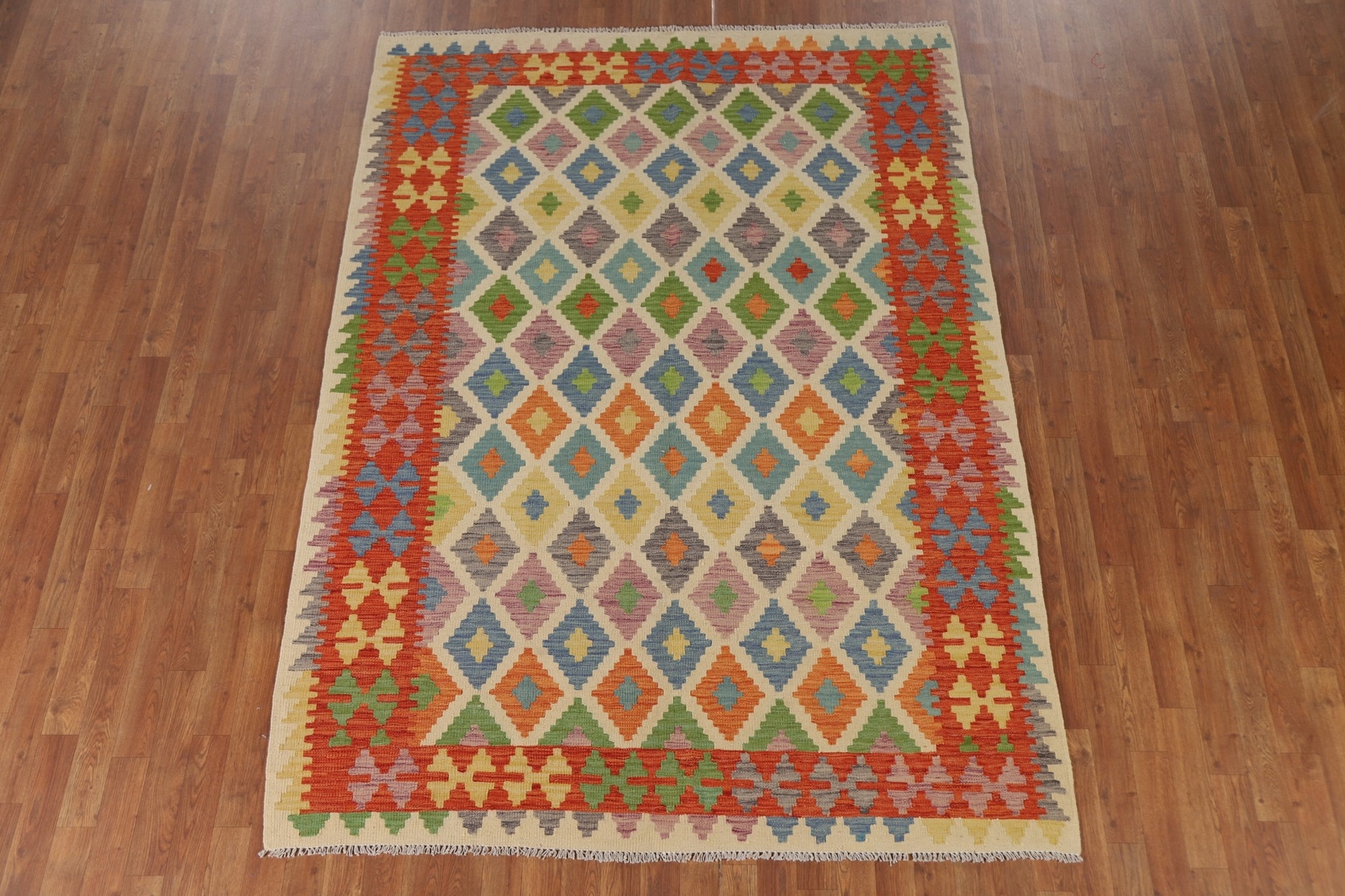 Colorful Kilim Rugs Rectangle Flatweave Pile Wool Kelim Carpets 6x8 ft ...