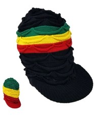 XL-L Tall Long Cotton Beanie Black Dreadlock Rasta Hat Rastafari Jamaica Tam