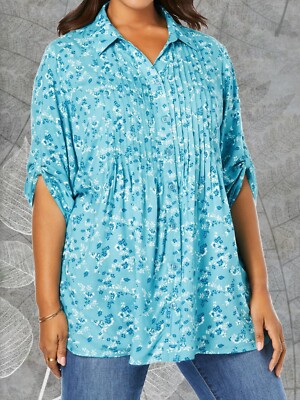Übergrößen 3/4-Arm Tunika Bluse aqua Flower Women Within Gr. 46 - 64  #O1