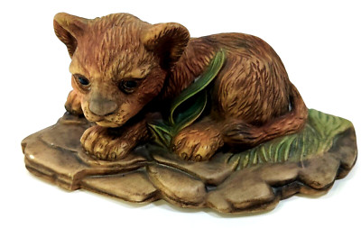 Lion Cub Figurine On Grass Hollowed Bottom Marked CF **Small Chip See Pics Read!