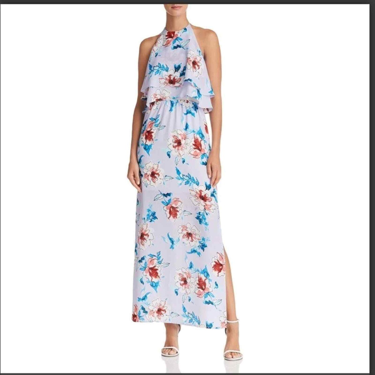 knee length dresses for ladies Audra Dress Cotton Voile in Gilded Flora Light Aqua| Jude Connally main image 1