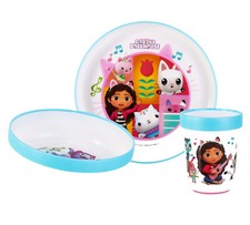 Gabby's Dollhouse 3pcs Bicolor Kids Childrens Dinner Set Plate, Bowl & Tumbler