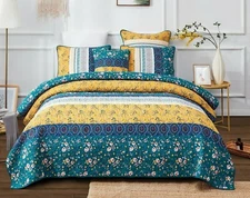 DaDa Bedding Botanical Wild Flowers Floral Cottage Gardenia Quilt Bedspread Set