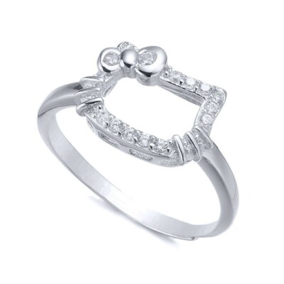 Lovely Hello Kitty Ring 14k White Gold Plated 0.15ct Round Cut Real Moissanite