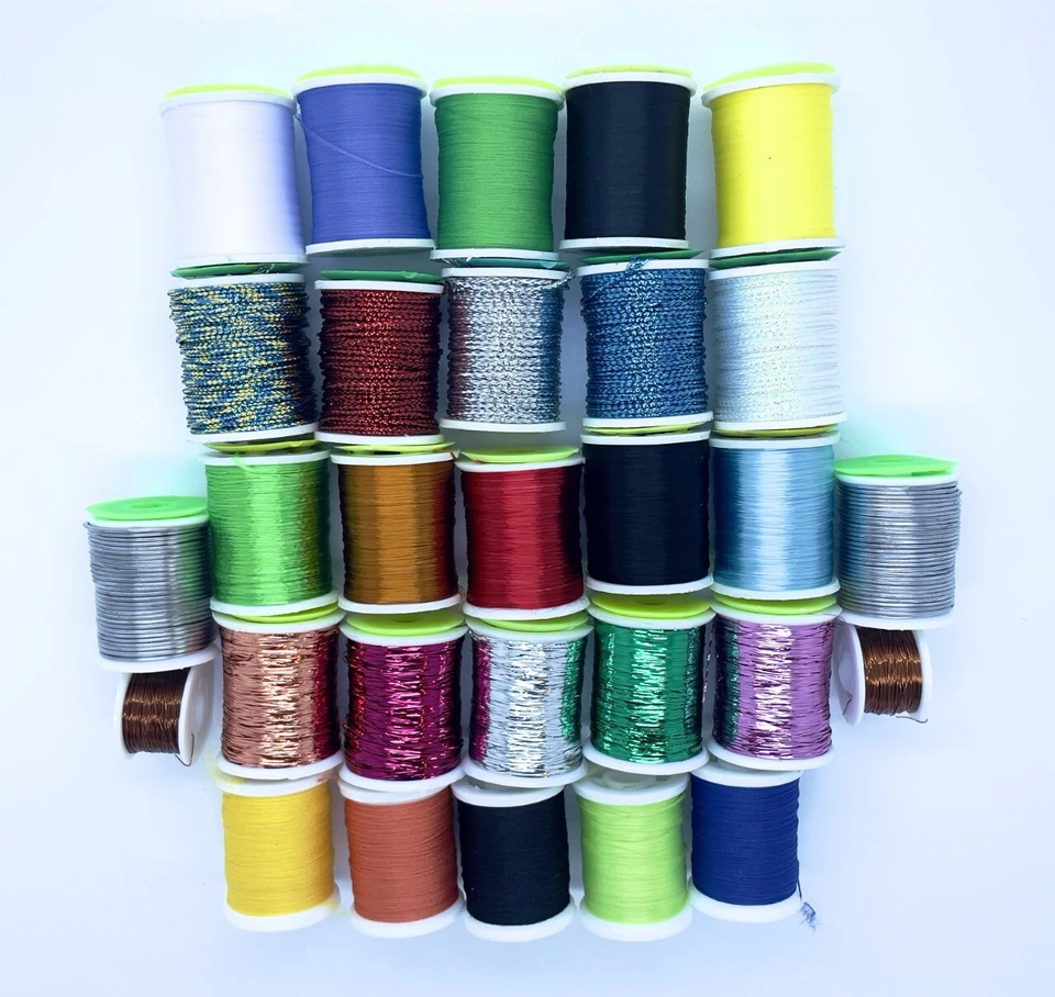 29 rollos grandes de hilos para atar moscas, hilo dental, cobre, poly dub, latas Foto 2 de 2