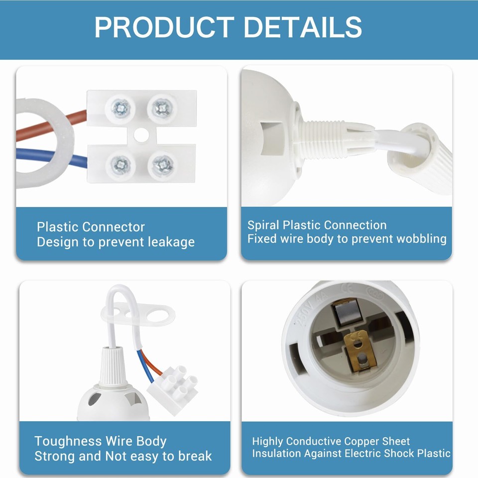 REAQUE 10 Pièces Douille De Lampe E27, Support D'ampoule E27 Avec Câble, Douille E27 Avec