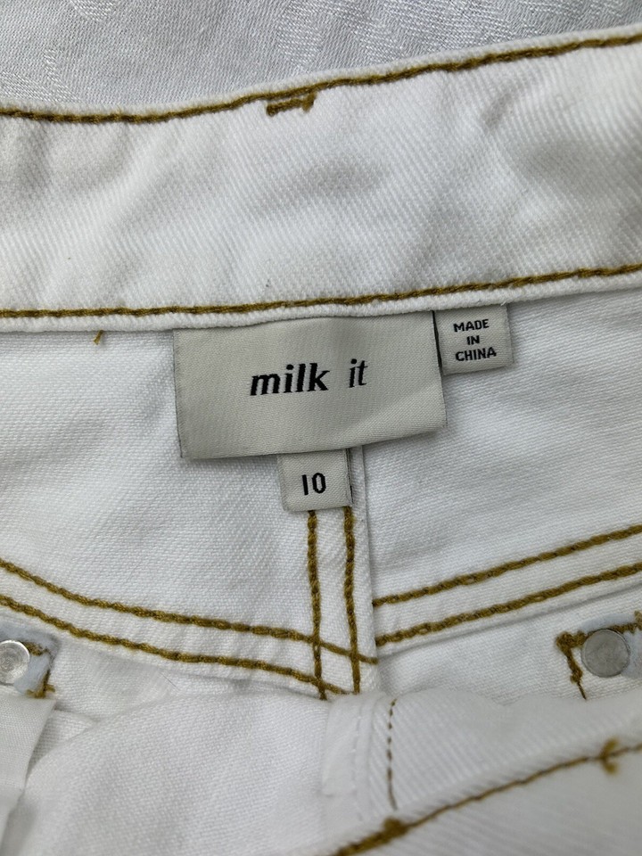 Milk It Jeans Womens Size 10 UK White Denim Gold Stitching Cargo Pant