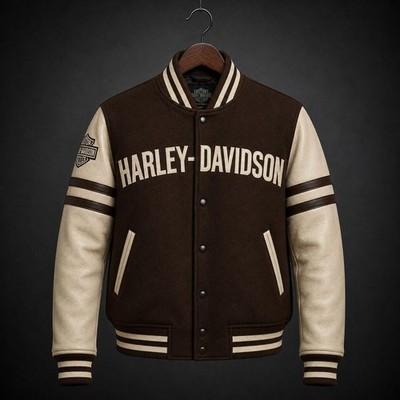 Harley-Davidson Varsity Jacket    Wool Body Leather Sleeves Letterman Bomber
