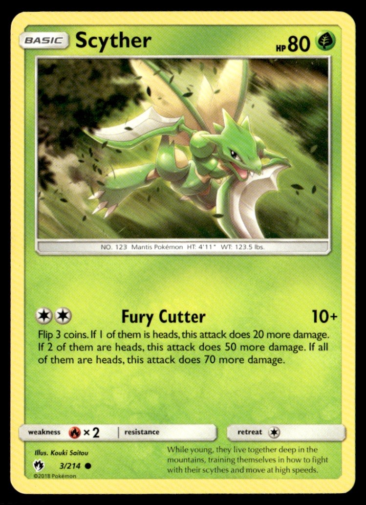 Scyther Common  SM - Lost Thunder 3/214 LP Pokémon TCG