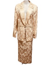 Natasia NY Plus Size 18 Champagne Pearl Beads Special Event Church Suit Bust 48”