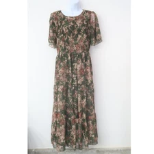 Baltic Born Floral Print Midi Dress Large Boho Cottagecore Tiered Romantic