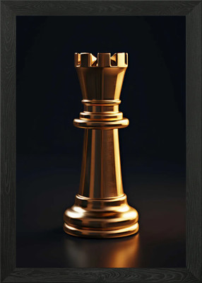 Chess 3D Dark Gold Framed Wall Art Poster Canvas Print Picture