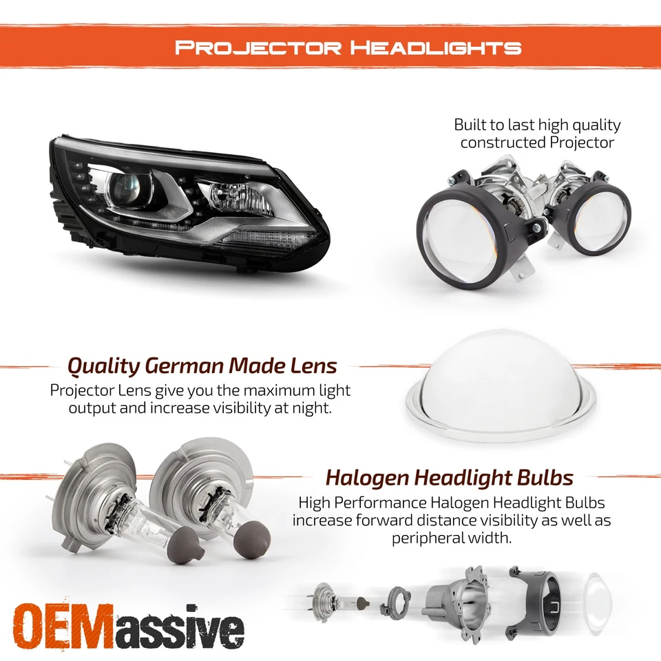 Fits 2012-2017 Volkswagen VW Tiguan Projector LED DRL Headlights Light - Image 4 of 4