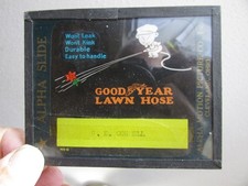 2 Antique MAGIC LANTERN Glass SLIDES w/ADVERTISING - Stew PAN GOODYEAR Hose