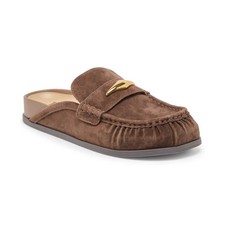 Women's Dolce Vita Jordero Buckle Tailored Flat Mules Dark Brown Suede