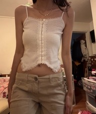 women s vtg y2k coquette lace trim camisole size small
