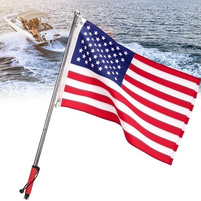 KEMIMOTO Boat Flag Pole with Rod Holder Mount, 4 Foot-NO FLAG, Silver 