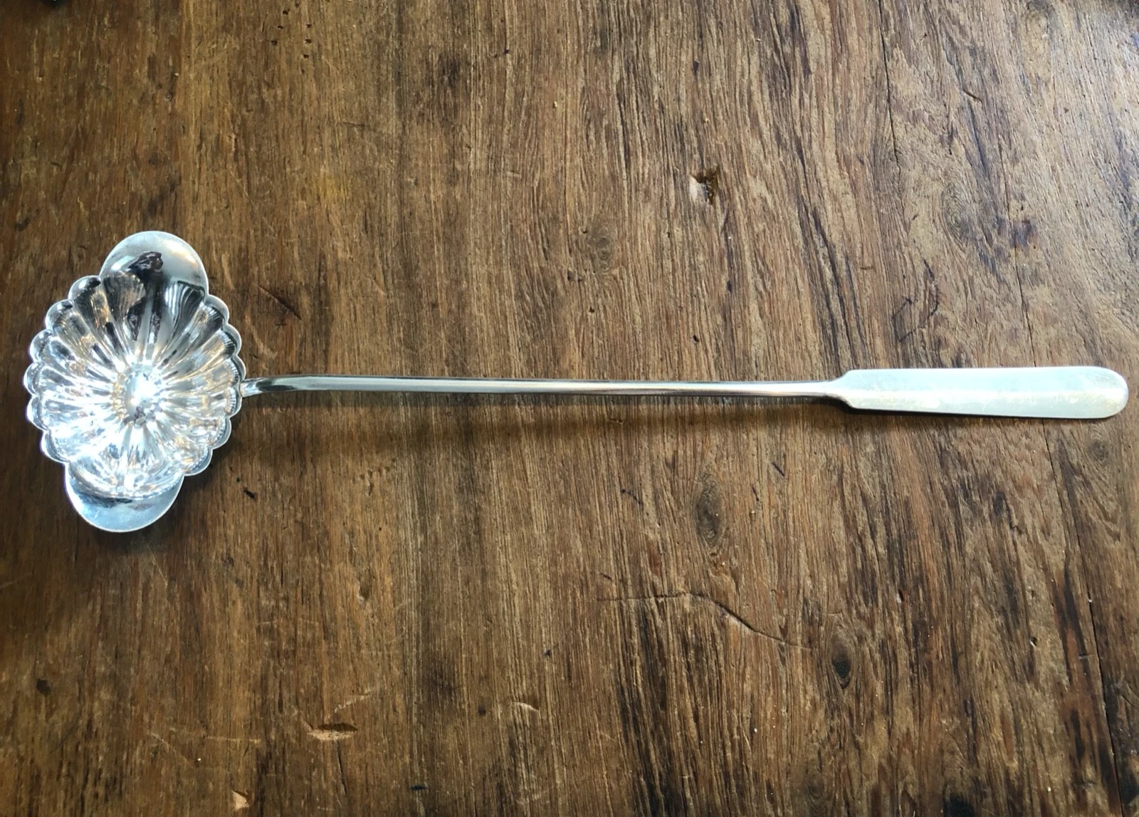 Antique Cristofle French Sauce Ladle- Silver Plate-Shell Bowl-Belle Epoque c1900