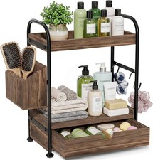 2-Tier Bathroom Counter Organizer, Wooden Vanity Shelf, Dark Brown