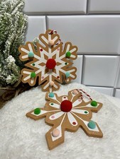 Christmas GINGERBREAD Snowflakes Ornaments Holiday Decorations 2 pc set