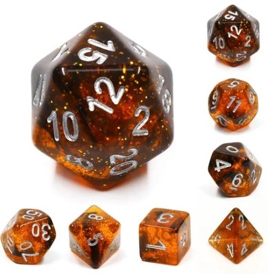 Galactic Dice Premium Dice Sets - Orange (Brown, Orange Sparkle, & Silver) Acryl