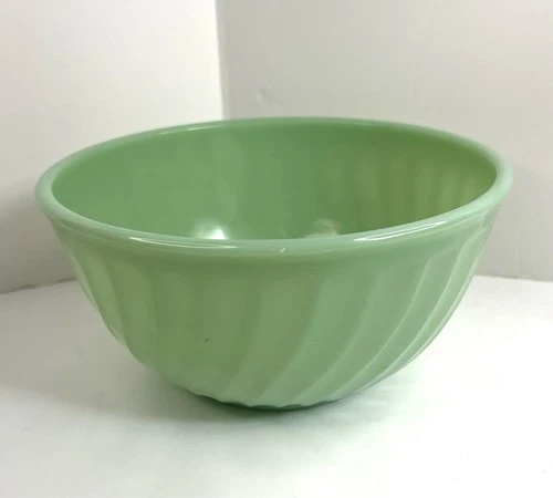 Vintage Fire King Green Jadeite Swirl 8" Mixing Bowl Marked