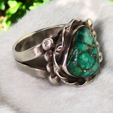 Vtg Signed Navajo Native American Handmade Sterling Silver Turquoise Ring Sz 8