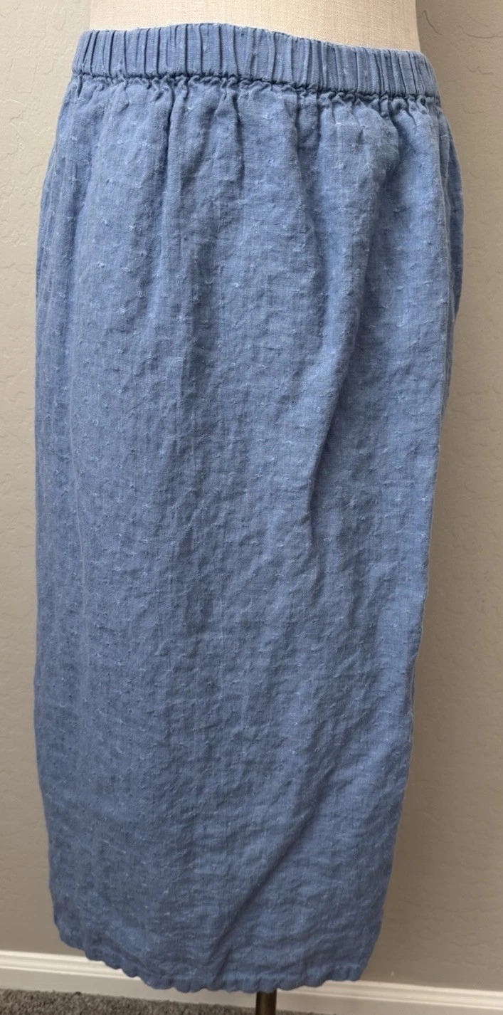 FLAX Jeanne Engelhart Linen Midi Skirt S Lagenlook Cottagecore Boho Blue Modest
