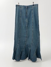 Vintage Y2K Blue Cottagecore Low Rise Prairie Ruffled Ranch Maxi Denim Skirt / 4