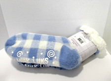 Muk Luks Cabin Socks Womens L/XL 9-10 Blue Leopard  Blue/ White Plaid 2 Pack
