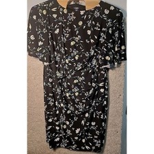 Chaps Floral Sheath Dress Womens 20W Black Ruched Wrap Front Shrt Flutter Sleeve
