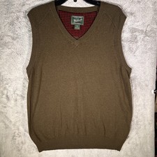 VTG Woolrich Men's L Brown Pullover Sweater Vest Cotton Wool Blend V Neck Preppy
