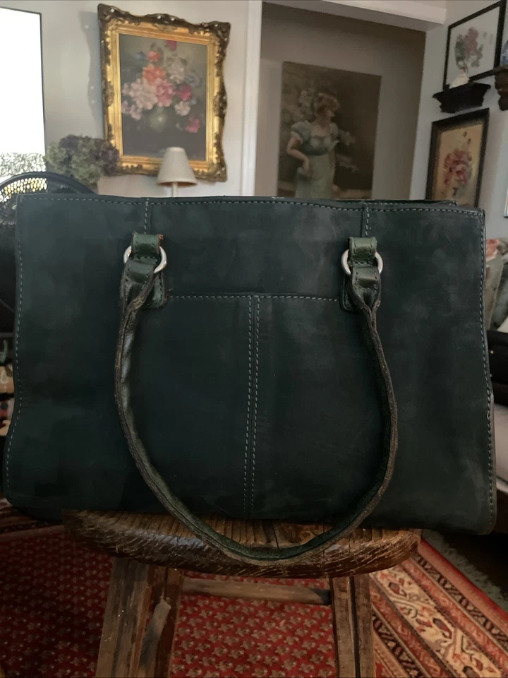 Patricia Nash Leather Primrose Dark Green Brushed Italian Nubuck Satchel - Image 3 of 4