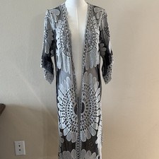 Rebellion Again Lace Kimono Gray Embroidered Boho Duster Festival Fairy L